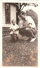 Vintage Photo 1936 Baby on First Bike Handsome Man Outdoors Ladder House USA picture