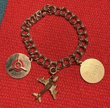 1 Of 1 VTG Gold Filled Charm Bracelet  1962 Miss TWA Flight Attendant Prize picture