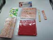 Japanese Tea Ceremony Set Fukusa Kaishi Fan Sukiya-bukuro New Unused 6pc picture