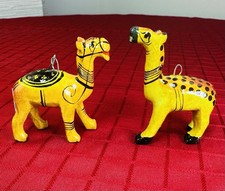 Vtg Hand Painted Wood Camel Figurine Ornament Folk Art Christmas Animal Pair picture