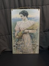 Vintage Tin Sign Golden Harvest Bread Reprint 16”L x 10”W Victorian Country Farm picture
