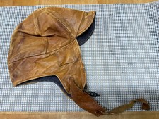 Vintage Brown Leather Aviator Pilot Skull Cap picture