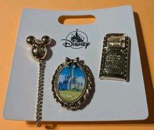 Disney Fashion Jewelry Pin Set Golden Classic Trash Can Mickey Balloon Castle picture