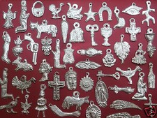 100 Milagros Charms Mexican Folk Art Shiny SILVER Exvoto Nicho Retablo #2 picture