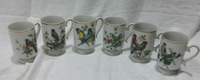 Vintage Royal Crown Bird Porcelain Mug Cup Footed Gold Trim Japan Lot Set of 6 picture