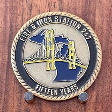 Fire & Iron Station 247 Great Lakes 15 Year Firefighter Challenge Coin  W#15 picture