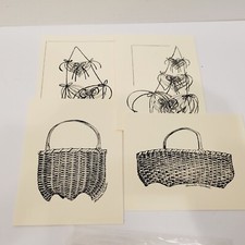 Vtg Artist Signed Baskets of Love Illustrated Blank Note Greeting Cards Hearts picture