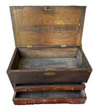 Antique Lift Top 2 Drawer Oak Machinists Tool Chest picture