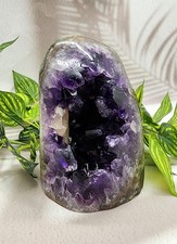 Natural Amethyst Geode Cluster, Uruguay Deep Purple Big Teeth And Calcite  picture
