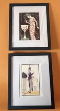 1920 French Art Deco Fashion Prints 2 Framed Matted In A Nail Free Frame 8x10” picture