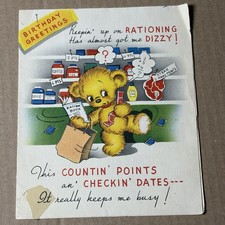 Vintage 1940s WW2 Birthday Card Rationing Bear Home Front Humorous picture