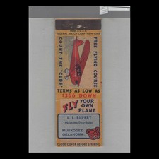Matchbook Cover Piper Cub Aircraft Dealer L.L. Rupert Muskogee, OK picture