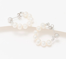Honora Sterling Silver Cultured Pearl Fluid Hoop Earrings. 1
