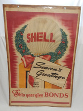 Vintage & Rare Shell Oil Season's Greetings Buy Bonds Large Litho Poster 1938 picture