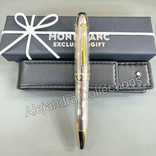 MONTBLANC Meisterstück Silver/Gold Trim Striped Fountain Pen with Leather Pouch picture