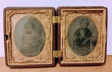 Antique Double 1/6 Plate Ambrotype Grapes in Oval Thermoplastic Union Case 1850s picture