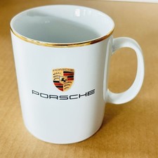 Genuine PORSCHE Logo Crest Coffee Mug Cup - Made In Germany - Gold Rim picture
