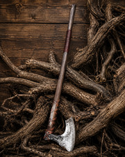Handmade Viking Axe Bearded Battle Axe Wood Handle Leather Wrap Gift Norse picture