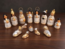 Nativity Set silver Gold Christmas Figurines Hand Paintef - Mexican Cly picture