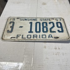 Vintage 1957 Florida License Plate White Sunshine State Antique Wall Decor HTF picture
