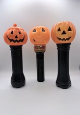 Vintage Halloween Pumpkin Flashlight Blinking Trick or Treat Blow Mold Lot of 3 picture