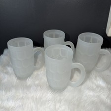 Vintage Indiana Glass / Lancaster Colony Frosted  Thumbprint Pattern Mugs Set 4 picture