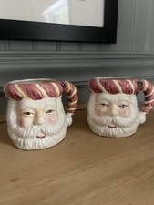 Vintage K’s Collection Santa Claus Christmas Mugs Jolly Face Set of 2 picture