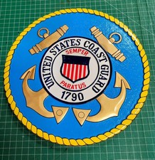 New  Mahogany Wood US  Coast Guard Wall Plaque Round Semper Paratus Sign Anchor picture