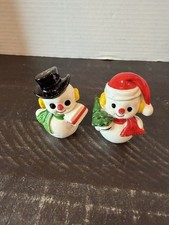VINTAGE CHRISTMAS SNOWMAN SALT & PEPPER SHAKERS LEFTON JAPAN EXCLUSIVE picture