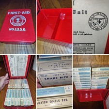 Rare AZ HIGHWAY DEPT. First Aid Kit Red Metal Case W/ Original Contents picture