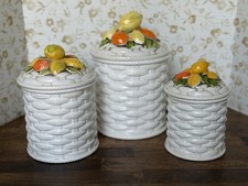 Retro Lefton Geo Z. 597 Lemon & Orange Fruit Canisters Set of 3 Ceramic picture