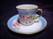 Vintage Hand Painted Porcelain Teacup and Saucer - Signed Rose Shirk - Pink Rose picture