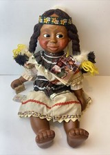 Vintage 1989 NABER Kids Native American Handmade Wood Doll Signed With Tags picture