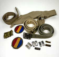 WWII WW2 US Army Lot Belts, Buckles, Officer Insignia, Manhattan Tie, Strap picture