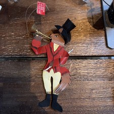 Vtg Silvestri  Metal Fox In Red Hunting Outfit Hat & Horn Christmas Ornament 6” picture