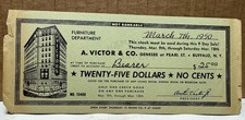 Vintage 1950 A. Victor & Co. Department Store Promotional Check Coupon Ephemera picture