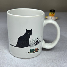 Vintage Sue Boettcher Black Cat Illustration  Ceramic Mug Coffee Cup 1980s picture