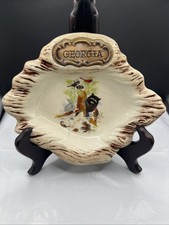 Vintage Treasure Craft Georgia Souvenir Dish Wood Look Ceramic Forest Animals picture