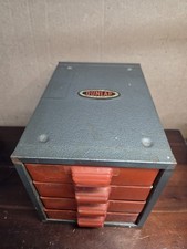 Vintage DUNLAP 4 Drawer Organizer Metal Cabinet Red Plastic Drawers / USED picture