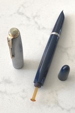 VINTAGE 1940s PARKER 51 VACUMATIC STERLING SILVER CEDAR BLUE FOUNTAIN PEN 14K M picture