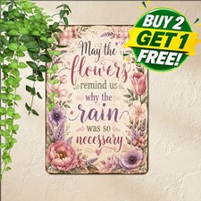 Spring Rain Reminder Floral Quote Sign Inspirational Garden Metal Tin Plaque picture