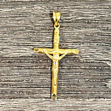 14k yellow gold hollow Crucifix Cross Pendant Religious Christian Christianity picture