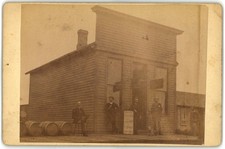 C. 1880s CABINET CARD REAL ESTATE LAND OFFICE MEN & DOG OUTFRONT WILD WEST ERA picture