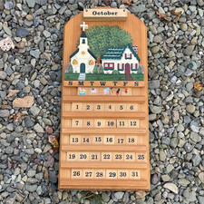 Vintage Wood Perpetual Calendar Church House Country Cottage Decor Complete picture