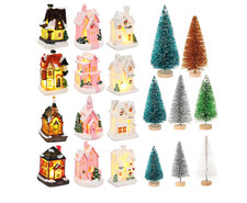 36 Pcs Christmas Village Houses Figurines Decoration Set 12 White Pink New picture