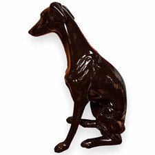 Vintage MCM Glossy black Ceramic Greyhound Dog Figurine Collectible 3ft tall picture