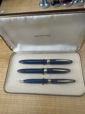 Vintage Sheaffer 3-Piece Pen Pencil Set 14K Gold Nib Blue w/ Original Case picture