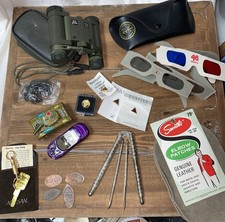 Junk drawer Lot Binoculars Ray-Ban case Nutcracker picks Japan tin tank ++ picture