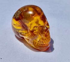 True Baltic Amber Hand Carved Skull, 3.08 grams, 3/4