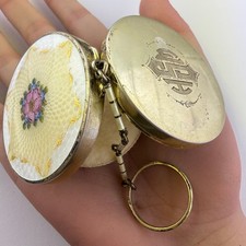 Antique Art Deco Watson Sterling Silver Guilloche Enamel Dance Compact Ring Rose picture